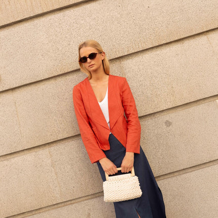 Chaqueta CAPITÁN Lino Naranja - Diseño Exclusivo con Solapas Únicas