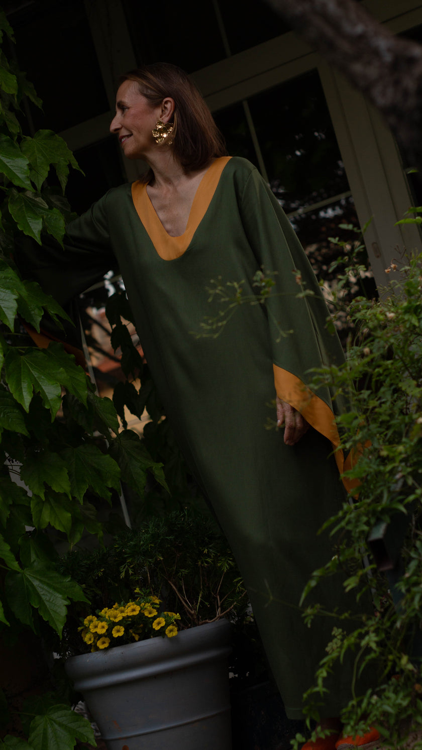 Caftán AMIRA Bicolor Verde